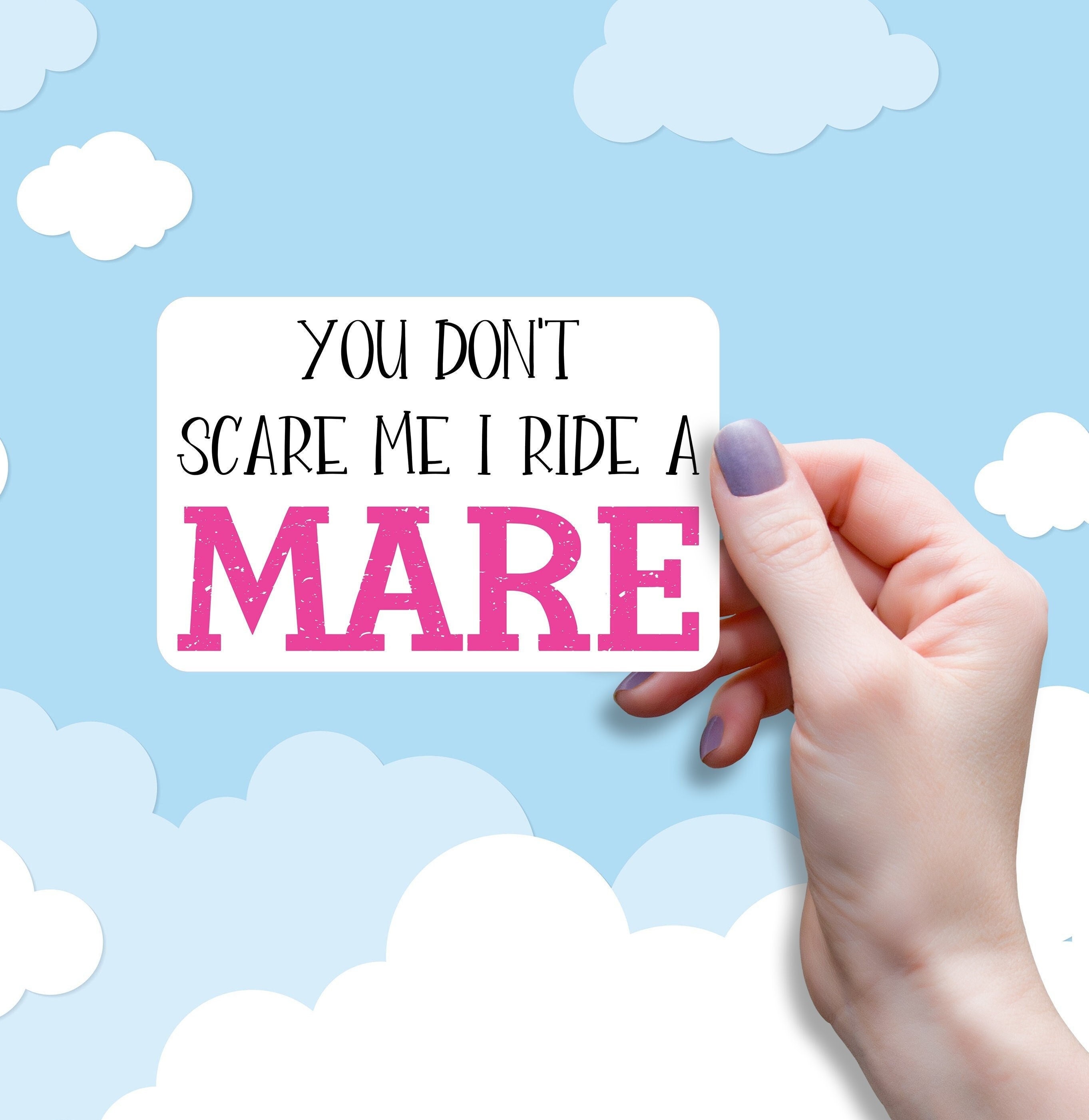 You Don't Scare Me I Ride A Mare, laptop sticker, Gifts for Horse lovers, Chestnut Mare, water bottle sticker, Funny Saying, die cut