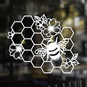 Save the Bees Honey Comb Floral Vinyl Decal, Bee Decal, Boho Decal, Tumbler Decal, Water Bottle Decal, Laptop Decal, Car Decal. Honey Bee
