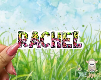 Neon Leopard Print Personalized Name Sticker