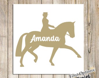 Dressage Horse and Rider Vinyl Name Decal: Waterproof Car Sticker