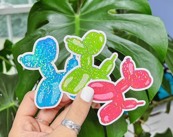 Glitter Balloon Dog Sticker: Holographic Vinyl Decal