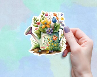 Watering Can Flowers Sticker: Gardener Vinyl Decal