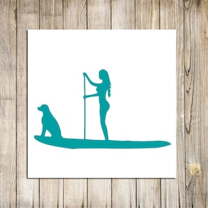 SUP Dog Decal, Paddle board with Dog, Decal, SUP Girl, SUP with Dog, Paddle Boarding, Kayak, Vinyl Decal, Sticker, Window Decal, Car Decal