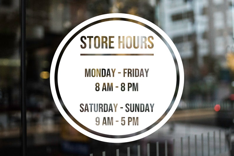 Store Hours Decal Business Hours Decal Custom Storefront Etsy