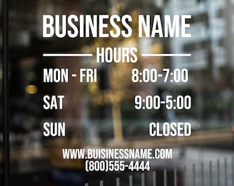 Store Hours Decal | Business Hours Decal | Custom Storefront Decal | Business Hours Sticker | Hours of Operation Decal | Store Hours Sticker
