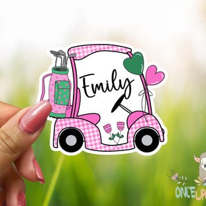 PINK Golf Cart Waterproof Name Decal - Personalized Vinyl Sticker - NAME STICKER Customized Stickers, Water bottle sticker, Laptop Decal