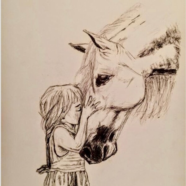 Soulmates, Original Ink Drawing, Horse Art Print
