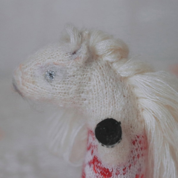 Knitted Horse/Toy Color Knitting Horse/ White Plush Pony/Unique Design Toy/White horse with long hair/Orgonite Toy/Sweet Stuffed Animal Pony