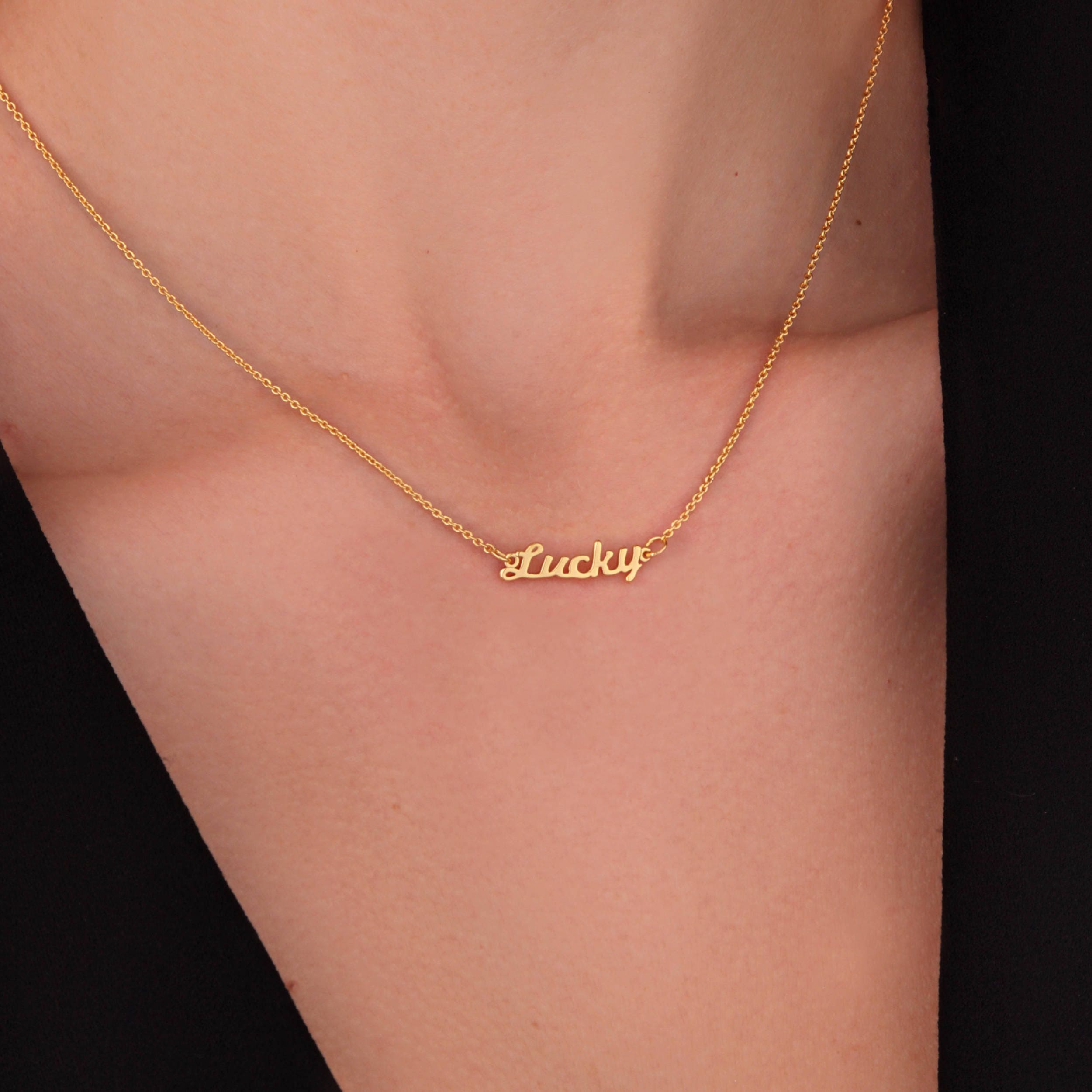 Lucky Necklace. Lucky Word Necklace Gold Etsy