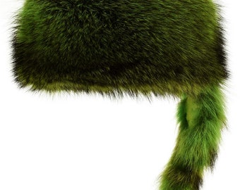 AuSable Fur Dyed Raccoon Boone Fur Hat with Tail