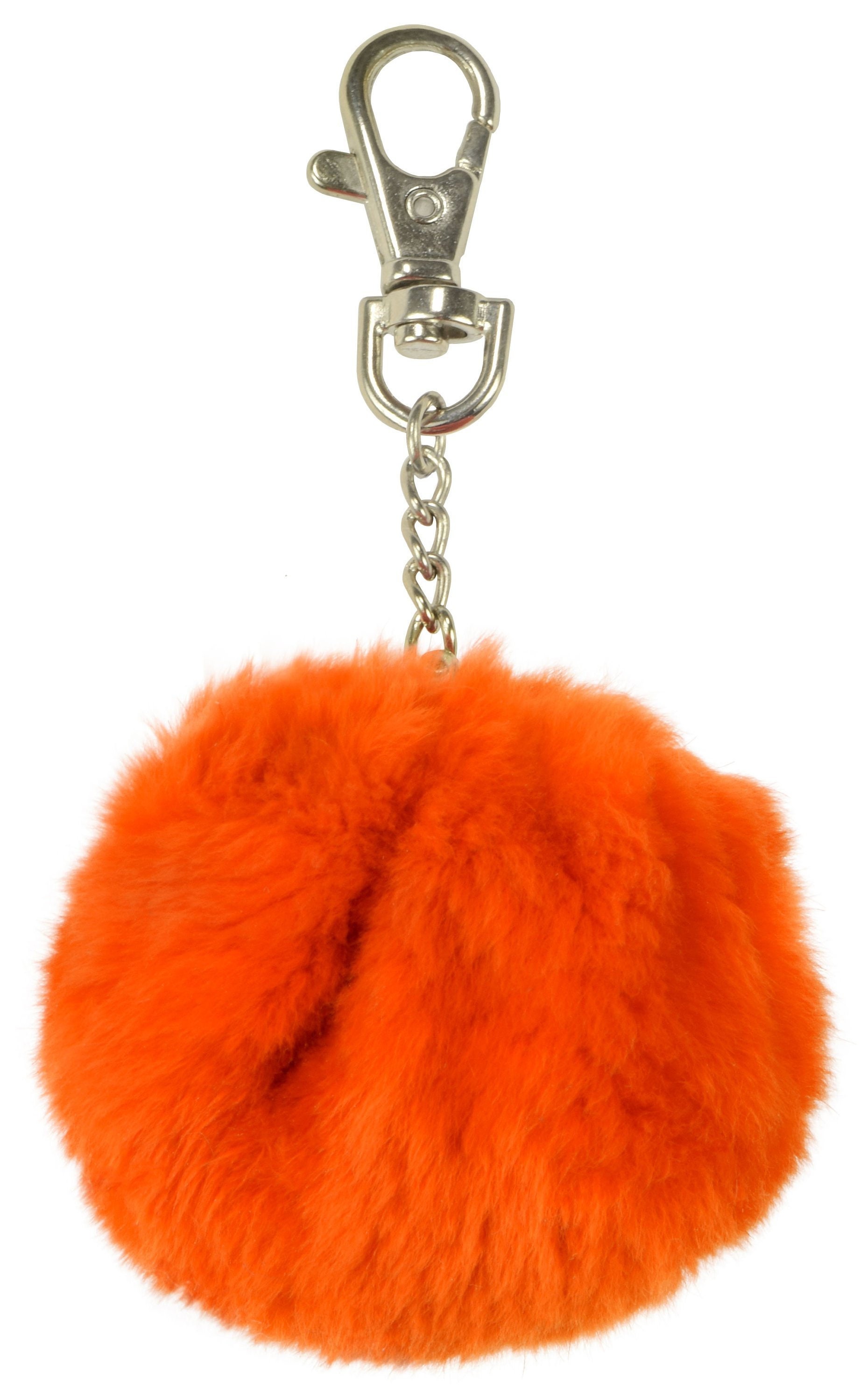 Orange Puff Ball Keychain With Hummingbird Charm