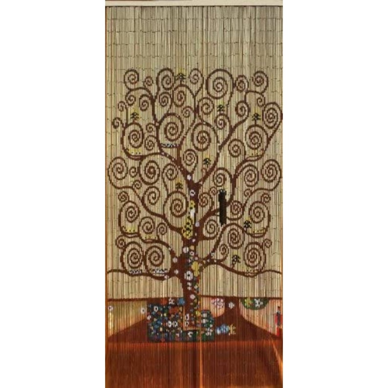 Handmade String Doorway Curtain Bead Japanese Bamboo Beaded Room Divider Wooden Tree Of Life 