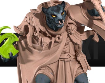 Tabaxi-Hexenmeister | Offizielles Bite The Bullet-Produkt | Tiervolk | Tabletop-Rollenspiel | Dungeons & Dragons | Pathfinder | Premium-3D-gedruckte Miniatur