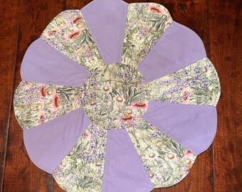 20" Table Topper, Wildflower Table Topper, Dragonfly Table Topper, Spring Table Topper, Fabric Centerpiece, Floral Table Runner, Purple Mat