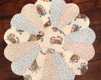 Fabric Centerpiece, Beach, Nautical, Quilted Table topper, Table Runner