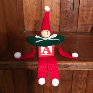 Ornement de lutin, Bloc de lettres, Noël, Noël, personnalisé, Initiale