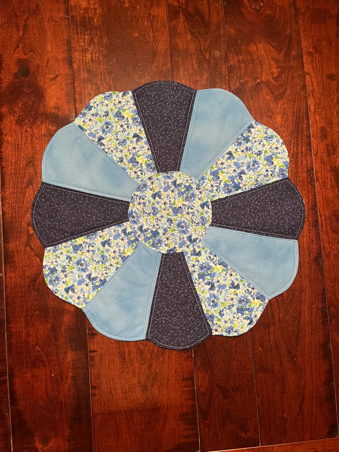 Spring Table Topper Blue Floral Table Topper, Quilted Table Topper, Spring Table Topper ...