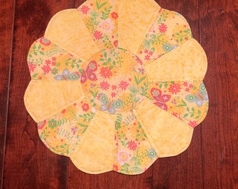 Yellow Floral and Butterfly Table Topper, Summer Table Runner, Spring Table Topper, Floral Table Topper, Doily, Autumn Table Topper, Fall