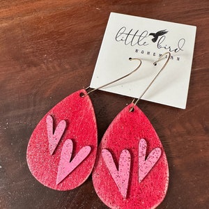 Rustic Handpainted Wood Heart Dangle Drop Earrings | Valentine’s Day Earring&#39;s | gifts for her | handmade earrings | hand painted earrings