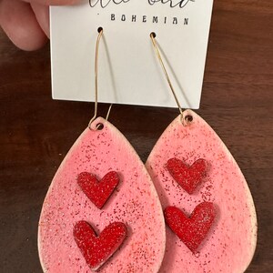 Rustic Handpainted Wood Heart Dangle Drop Earrings | valentine’s Day Earring&#39;s | gifts for her | handmade earrings | hand painted earrings