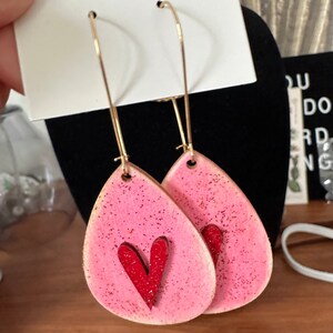Rustic Handpainted Wood Heart Dangle Drop Earrings | valentine’s Day Earring&#39;s | gifts for her | handmade earrings | hand painted earrings