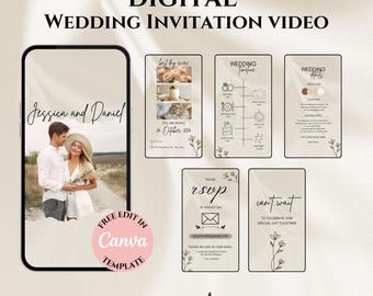 Digitale Hochzeitsvideoeinladungsvorlage, Animierte Hochzeitseinladung mit Foto, Digitales Invite-Video Save the Date, Hochzeit Digitale Antwort