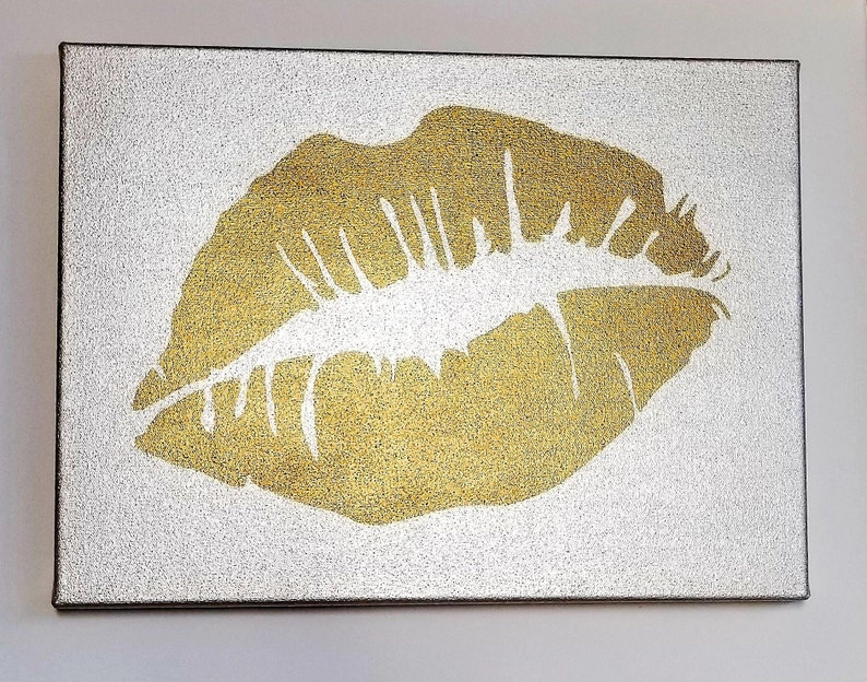 Gold Lips Canvas Gold Decor Lip Wall Art Glam Art Glam Etsy