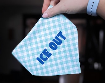 ICE out Blue Gingham Pet Bandana | Protest Pet Accessory
