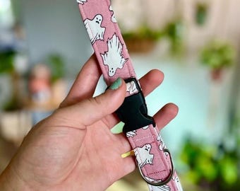 Pink Halloween Dog Collar | Glow in the Dark Ghost Pet Collar | Halloween Pet Accessory | Glow in the Dark Dog and Cat Collar