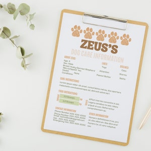 Dog Sitting Guide / Dog Contact Information / Pet Care Planner / Pet Care Information / Pet Sitting Instructions / Dog Sitting Instructions
