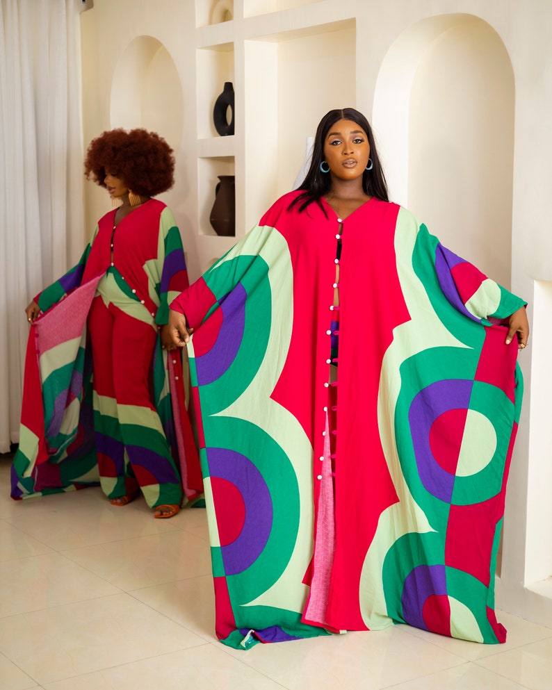 African print Kaftan dress, African dress, Ankara palazzo, Kaftan set, African print dress, Ankara kimono, African clothing, African outfit image 4