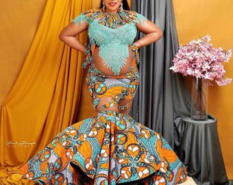 Luxury Maternity African Dress, Pregnancy Photoshoot Dress