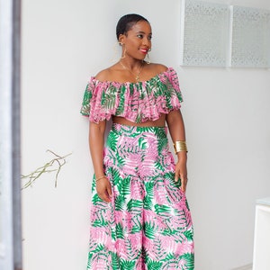 African 2 piece set, African print silk and chiffon 2 piece set, African Satin pants, African top, African fashion African clothing