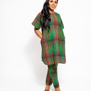 African 2 piece set, African pants and top, African clothing, African shirt, Ankara shirt, Ankara matching set, African print suit image 2