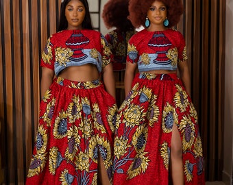 African 2 piece, Adjustable slit Maxi skirt and crop top, African print 2 piece set, African fashion, Ankara skirt and blouse, African skirt