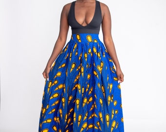 Jupe maxi africaine, jupe maxi ankara, jupe imprimée africaine, jupe patineuse Ankara, jupe ankara, mode africaine, jupe wax africaine