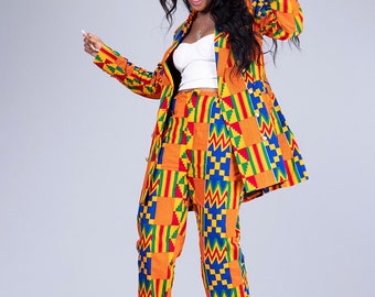 African 2 piece suit, kente suit set, African jacket and matching Ankara pants, African fashion, African clothing, African 2 piece set