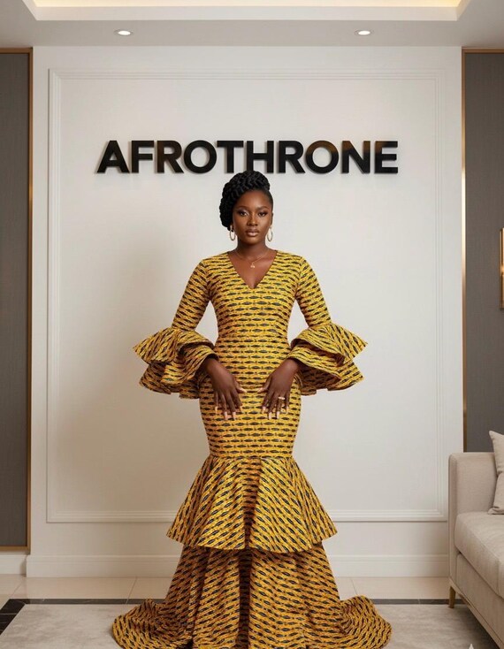 green emerald velvet dress Leaves African Print Dress-DP3844D main image 1