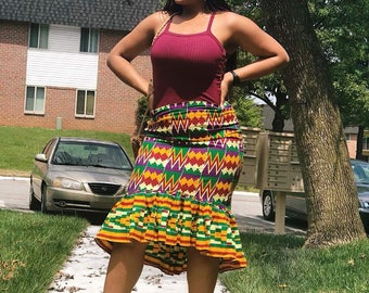 African skirt, African print skirt, Kente high low midi mermaid skirt, African fashion, African clothing Ankara skirt, African midi skirt