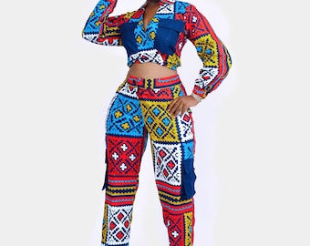 African 2 piece set, African pants and top, African clothing, African shirt, Ankara shirt, Ankara matching set, African print suit