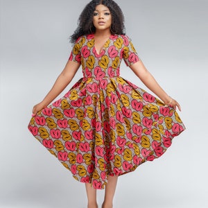 Abito africano, abito Ankara, moda africana, abbigliamento africano, abito africano, abito skater Ankara, abito stampato africano, abito midi africano