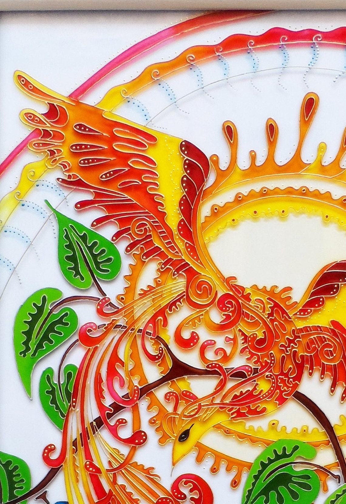 Stained glass panel Phoenix Wall hanging glass art Stained Etsy