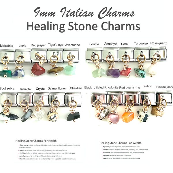 Healing Stones Chakra Italian Charm dangle genuine stone and crystal charms for 9mm classic size italian charm bracelets