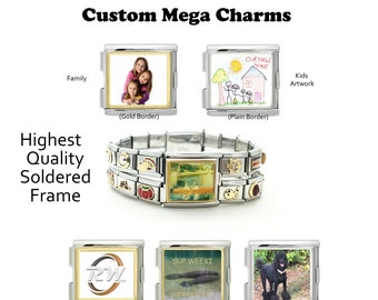 Custom Photo Logo Mega Italian Charm DUO links two charm bracelets together 18mm, Gold or Stainless. Save when you buy more!