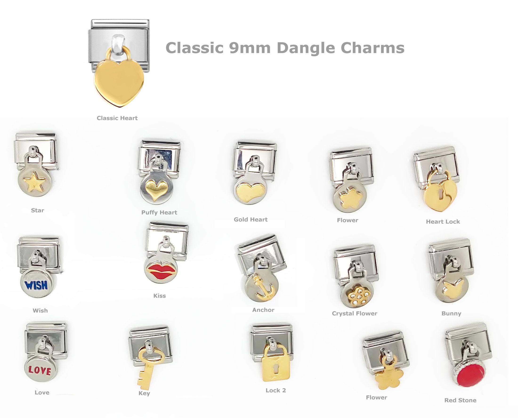 Classic 9mm Italian Charm Dangle Link. Stainless and 18K gold Etsy