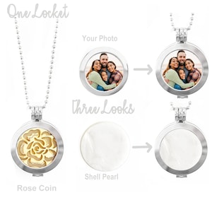 Custom Interchangeable &quot;Rose&quot; coin Photo, Graphic, Picture, Sports, Locket Jewelry Necklace Mothers Day Valentines Gift for Mom, Grandma Her