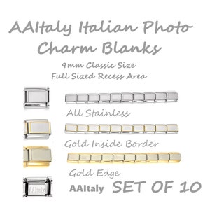 AAItaly DIY Italian charm Photo Charm blank Links 9mm classic Use photos, logos, resin, nail polish Full larger recessed area. Template