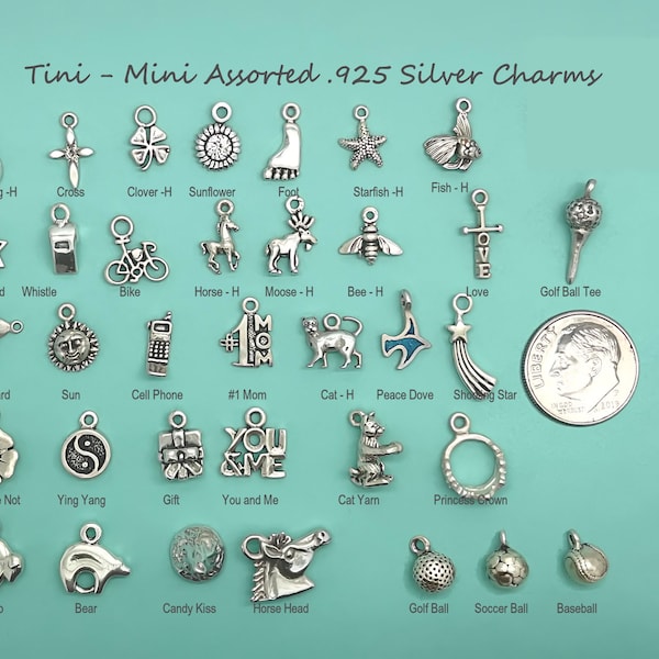 Tiny Mini .925 Sterling Silver Assorted (Sold individually) Charms for charm bracelet or necklace