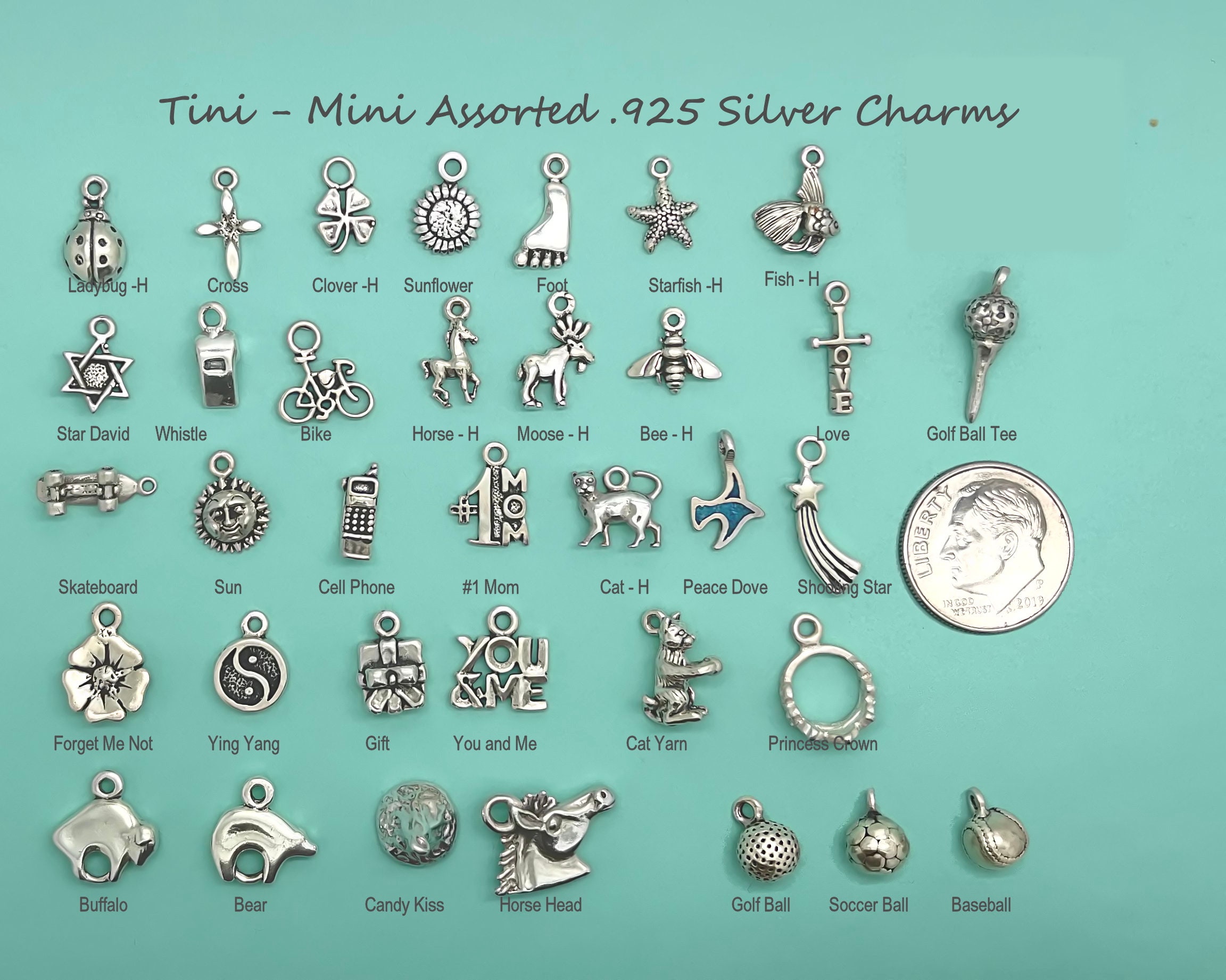 Tiny Mini .925 Sterling Silver Assorted sold Individually Charms for Charm  Bracelet or Necklace 