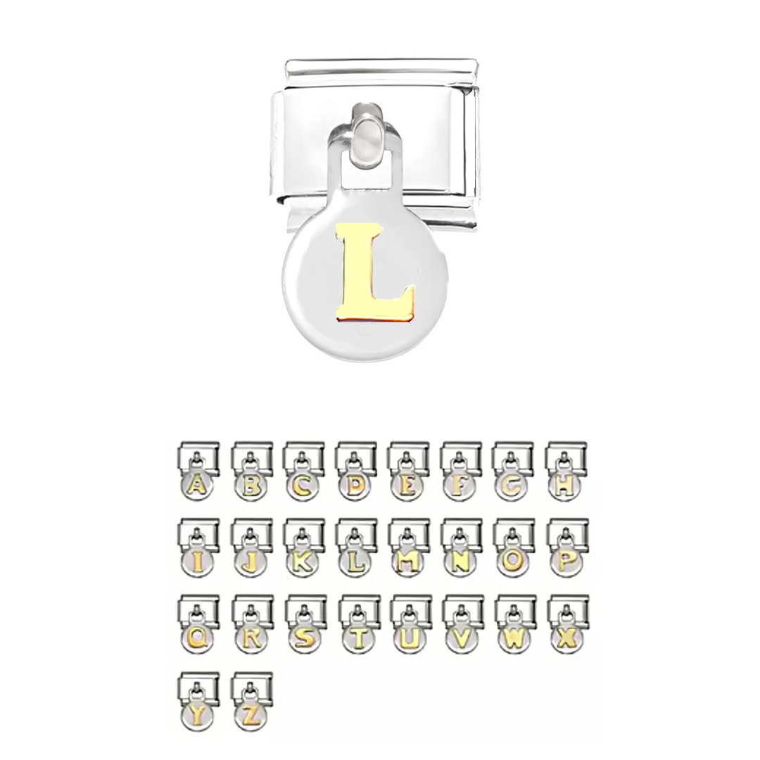 Classic 9mm Dangle Italian Charm Initials Letters 18K Gold and